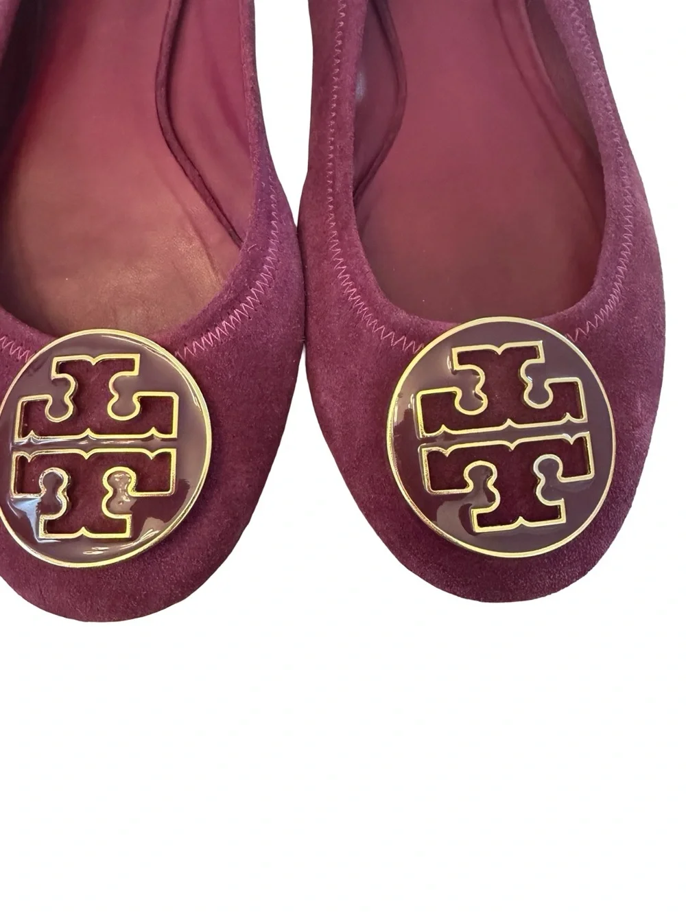 Tory Burch Plum Suede Logo Ballet Flats Sz 7.5